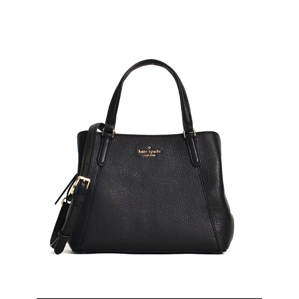 Kate Spade Triple Compartment Satchel – Black Pebbled Leather Medium Tote